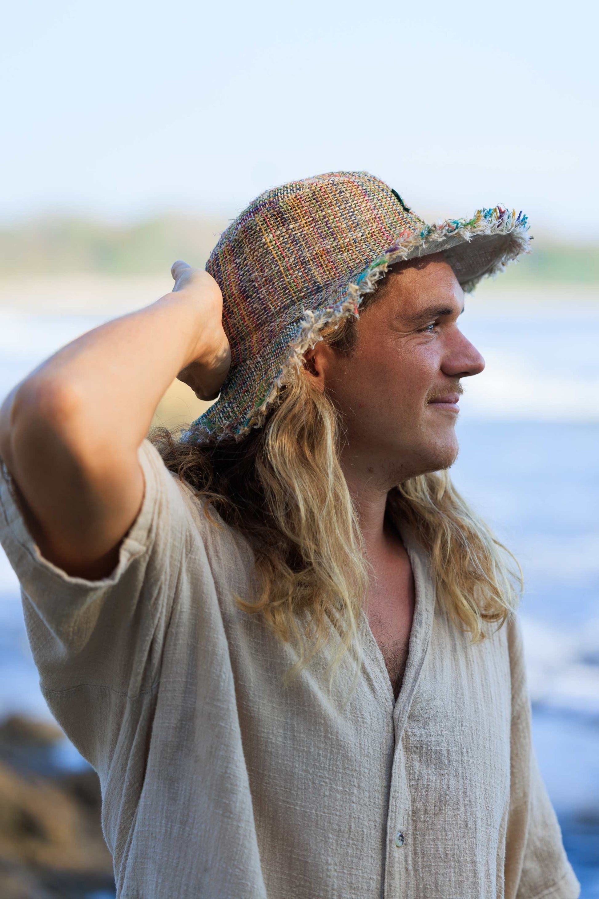 Hemp Hat - Ansley Stripe Sun Hat by Asatre, lightweight and packable, perfect for sun protection at the beach or pool.