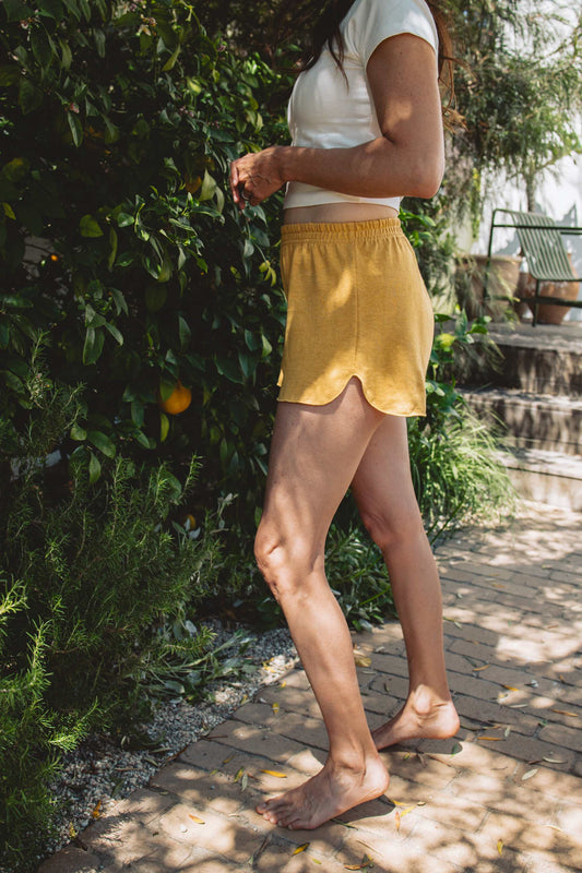 Women's hemp running shorts in breathable hemp and organic cotton blend for sustainable athletic wear