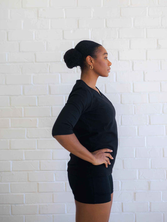Scoop Neck Top Hemp Cotton Material Organic Fabric Blend Three Quarter Length Sleeves Eco Friendly Clothing Sustainable Fashion Choice Ethically Made Garment Canadian Production Quality Double Needle Stitching Durable Construction Natural
