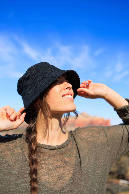 Hemp Bucket Hat Organic Cotton Blend Sustainable Fashion Accessory Eco Friendly Headwear Summer Sun Protection Foldable Design Lightweight Construction Beach Festival Concert Hat Casual Style Outdoor Wear Travel Friendly Packable Headgear