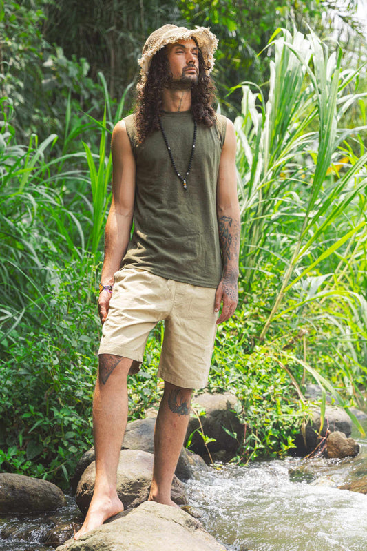 Hemp Shorts - Casual Linen-like Men's Organic Cotton BlendOrganic Cotton Shorts - Men's Hemp & Linen-like Drawstring Shorts