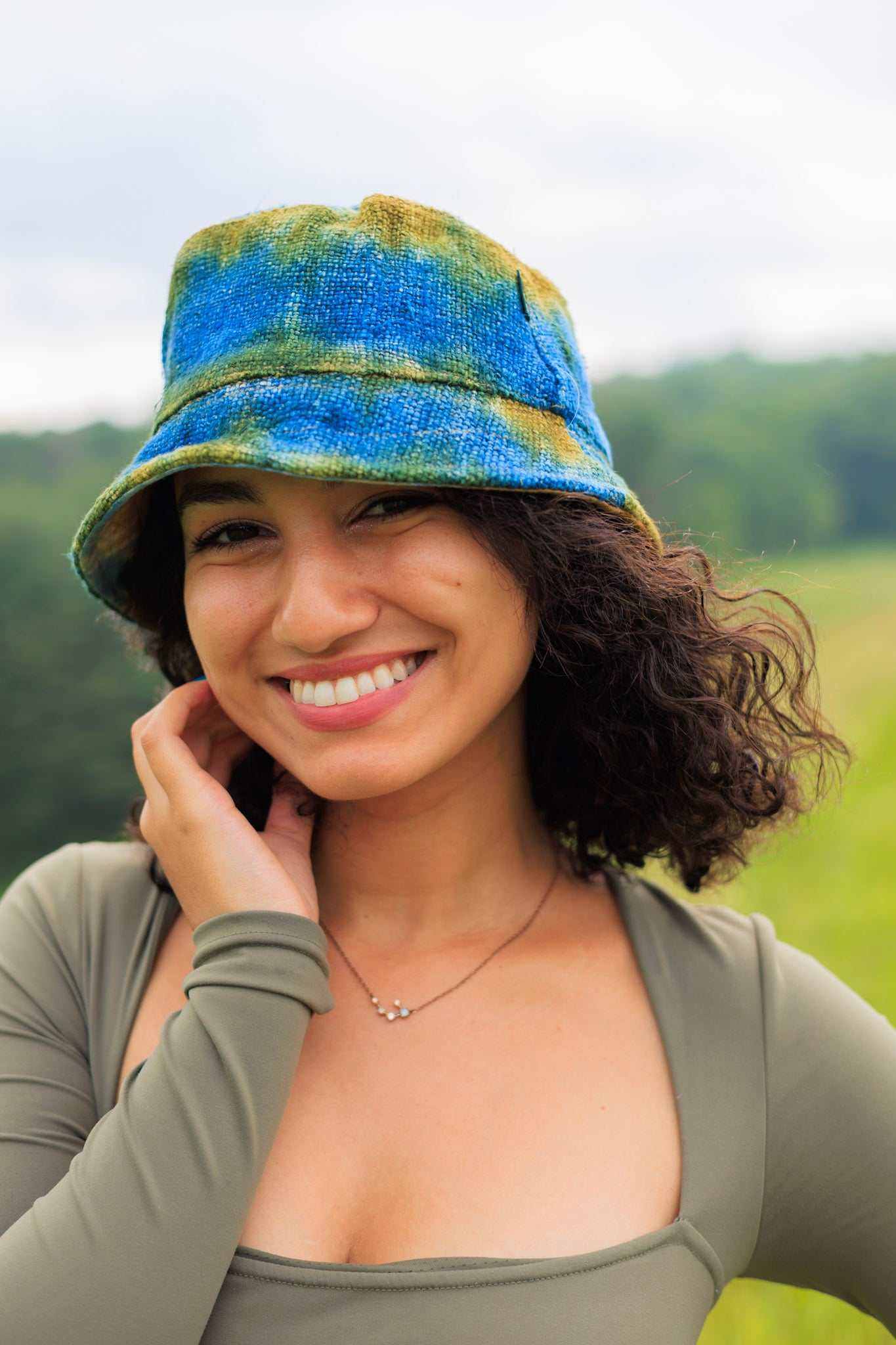 Tie Dye Bucket Hat - Blue Green Tie Dye Hemp Beach by Asatre