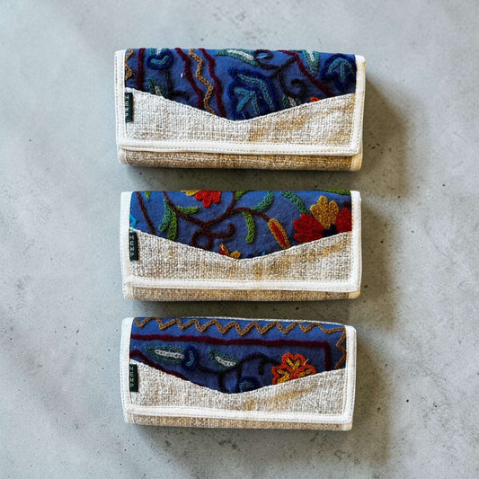 Hemp Wallet – Embroidered Floral Trifold Sustainable Vegan Handmade