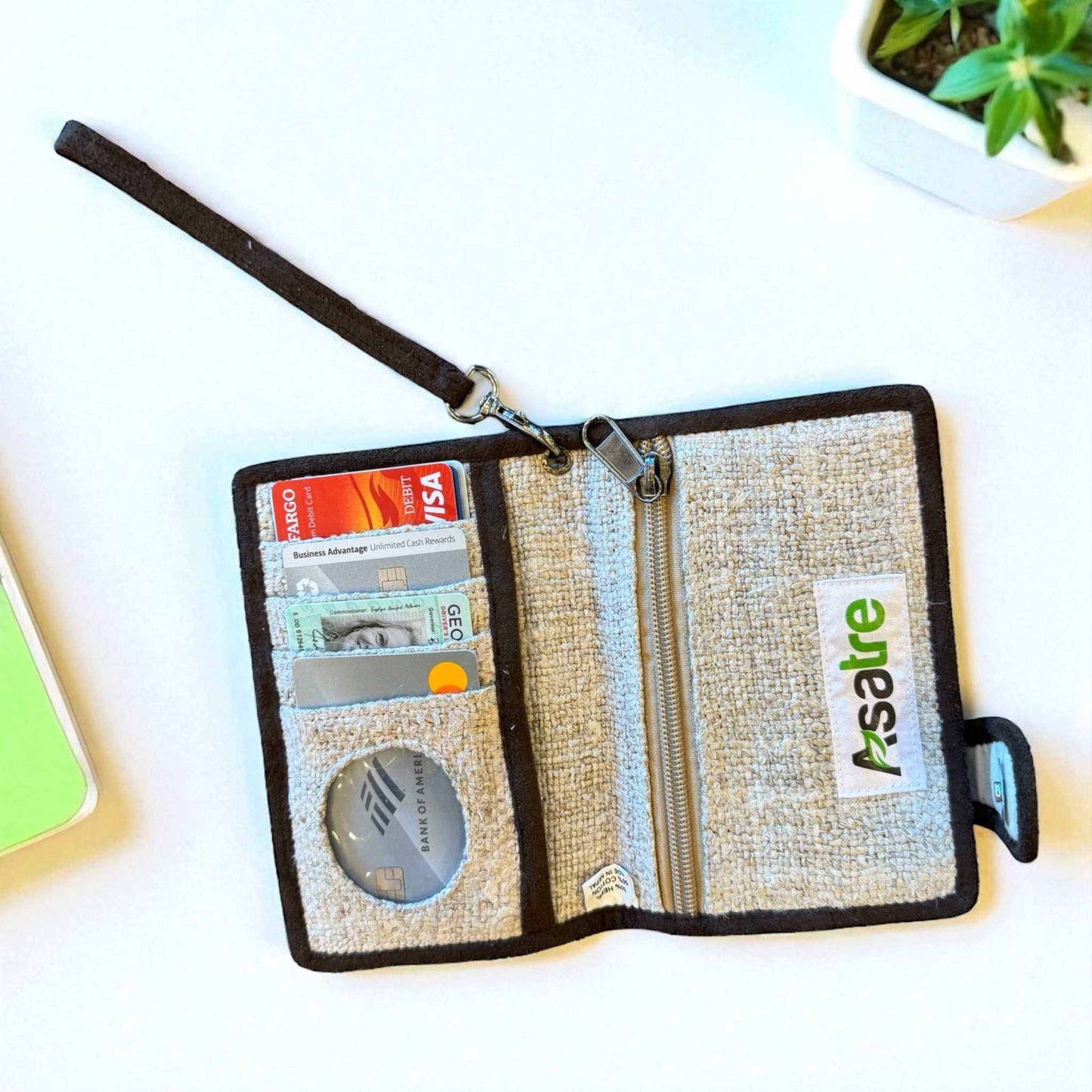 Hemp Bi-Fold Wallet with Floral Embroidery | Handmade Eco Wallet by Asatre