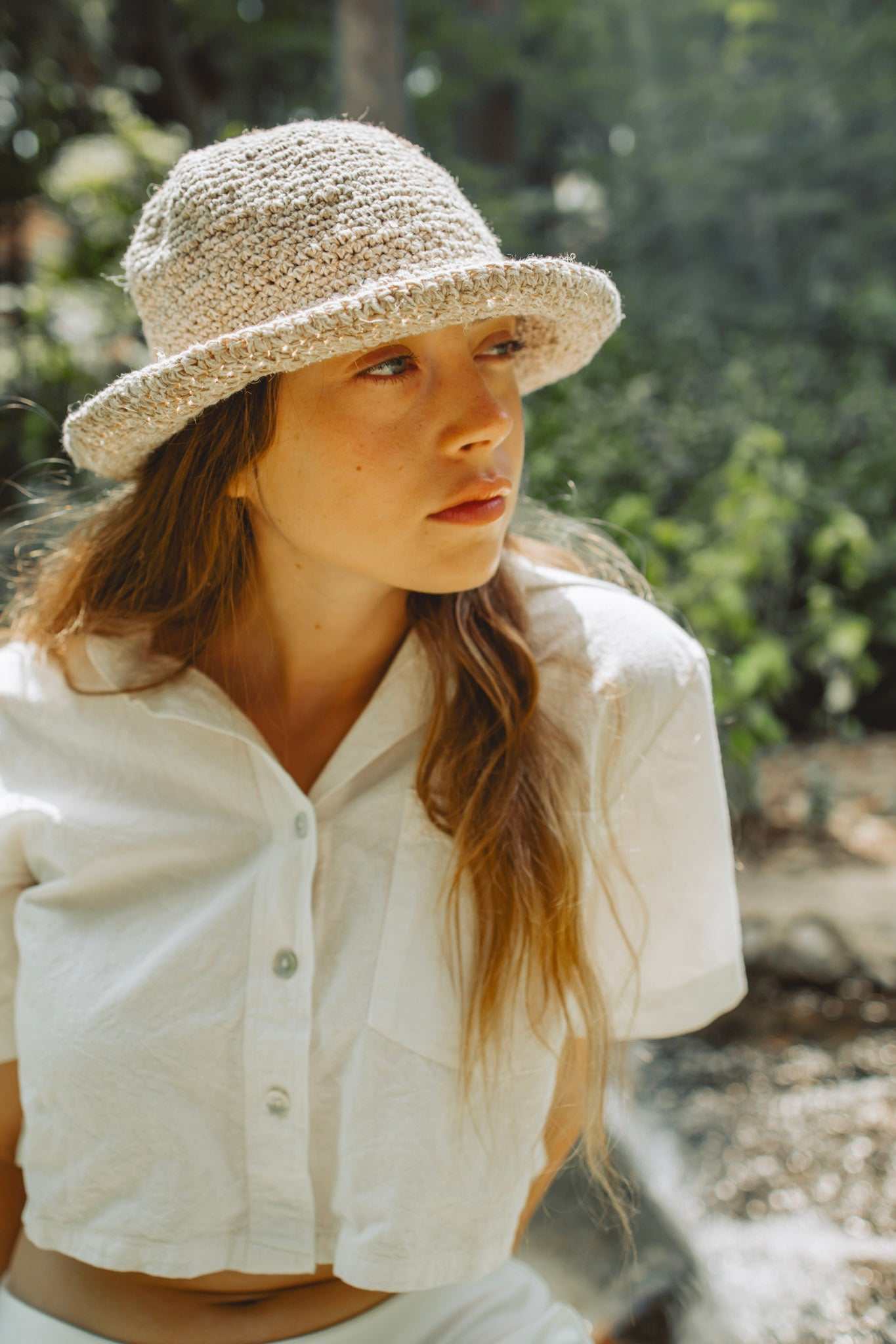 Handmade hemp crochet sun hat with adjustable wire brim, eco-friendly and breathable beach accessory
