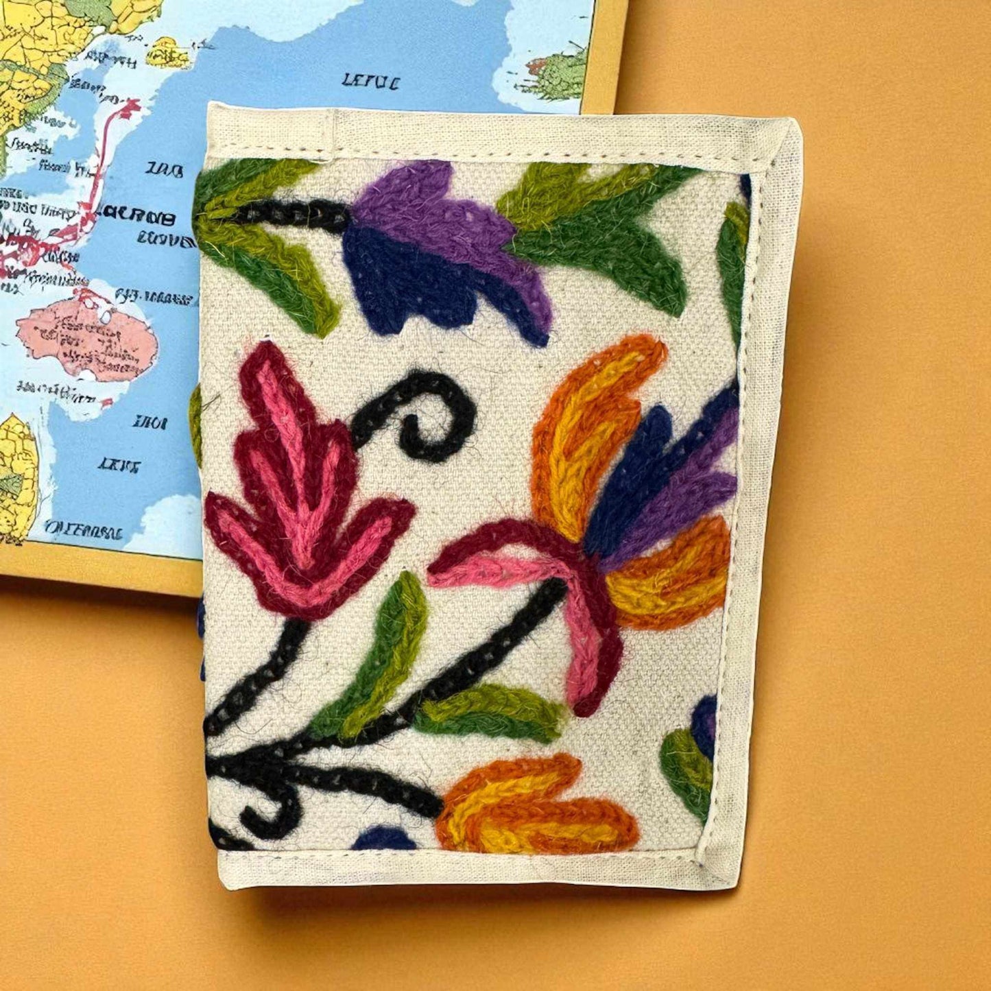Hemp Floral Embroidered Passport Cover – Sustainable Handmade Travel Wallet by Asatre