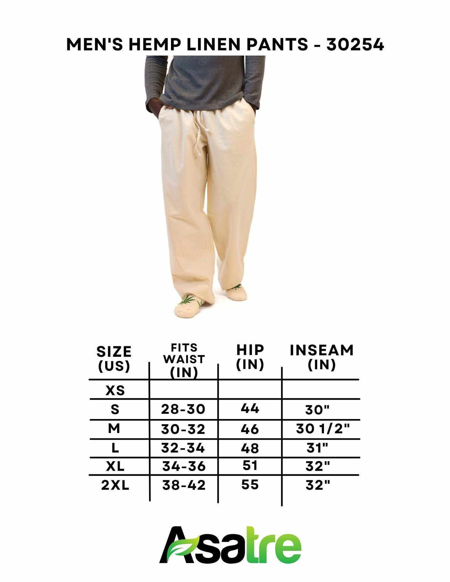 Unisex hemp linen and organic cotton pants with elastic waistband, relaxed fit, and eco-friendly materials. Available in various sizes.