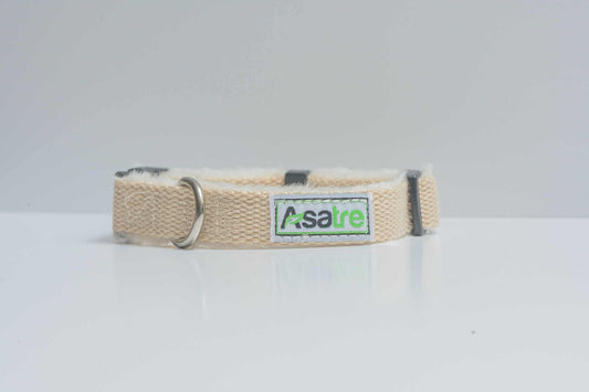 Beige hemp dog collar with rust-proof D-ring and soft lining by Asatre