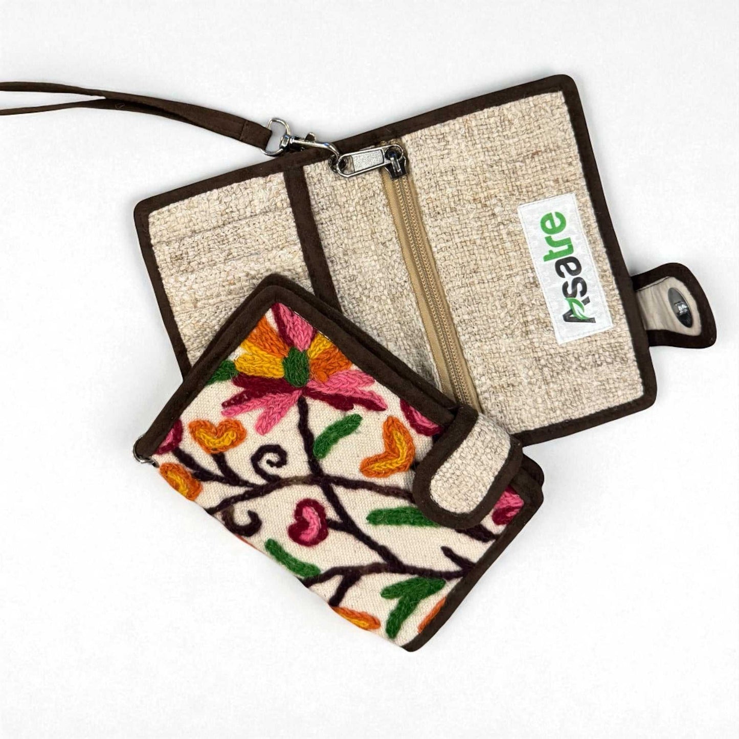 Hemp Bi-Fold Wallet with Floral Embroidery | Handmade Eco Wallet by Asatre