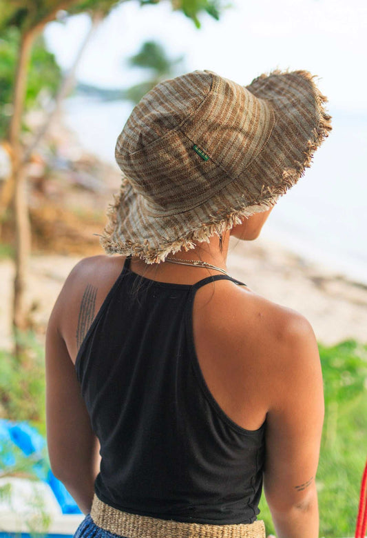 Wide Brim Travel Hemp Hat Hemp Material Construction Sun Protection Headwear Summer Vacation Essential Beach Day Companion Festival Outdoor Accessory Handmade Nepal Origin Sustainable Fashion Choice Natural Fiber Comfort Adjustable Design
