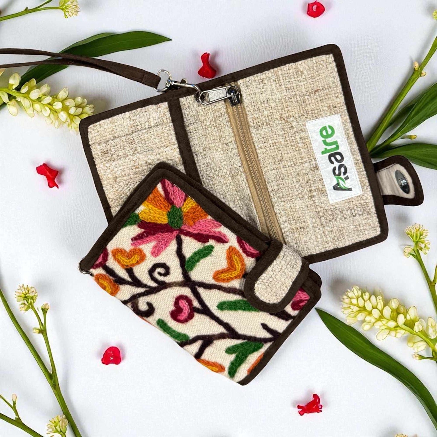Hemp Bi-Fold Wallet with Floral Embroidery | Handmade Eco Wallet by Asatre