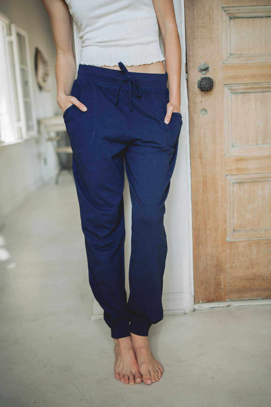Lightweight Breathable Jogger Women Hemp Organic Cotton Blend Comfortable Lounge Pants Soft Natural Fiber Clothing Elastic Waistband Design Drawstring Adjustable Fit Front Pockets Casual Wear Essential Relaxed Style Everyday Comfort Pants