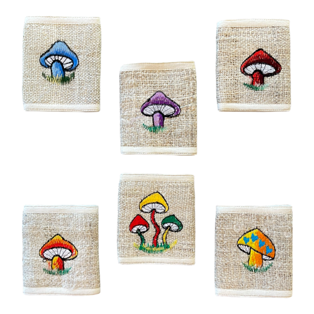 Hemp Wallet - Eco-Friendly Bi-Fold Design with Mushroom Embroidery