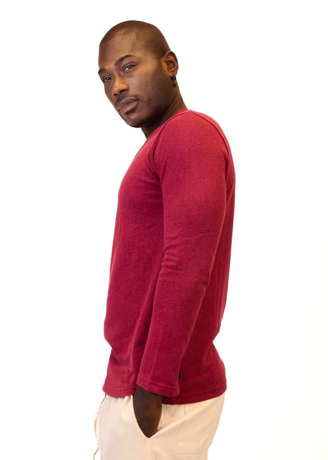Men's Hemp Long Sleeve V-Neck Shirt