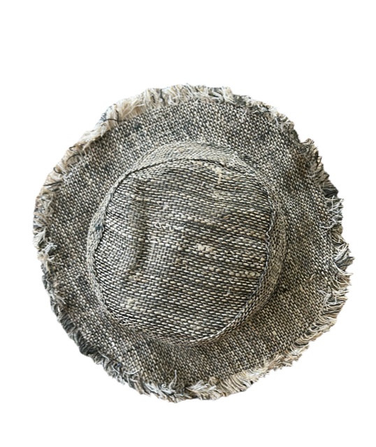 Lightweight hemp sun hat with wide adjustable brim and frayed edges for summer sun protection