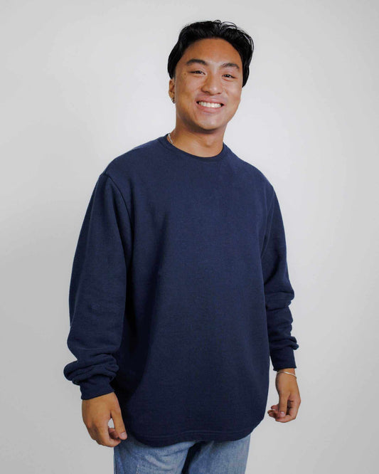 Unisex navy hemp french terry sweatshirt crew neck pullover