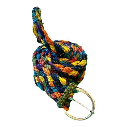 Multicolor braided hemp belt with silver buckle, unisex vegan accessory for casual and boho style.