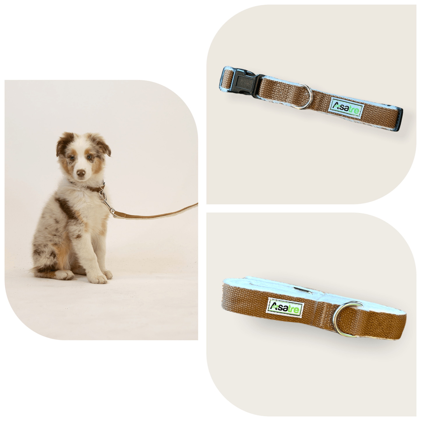 Chocolate brown hemp dog collar and leash set with fleece lining and adjustable fit