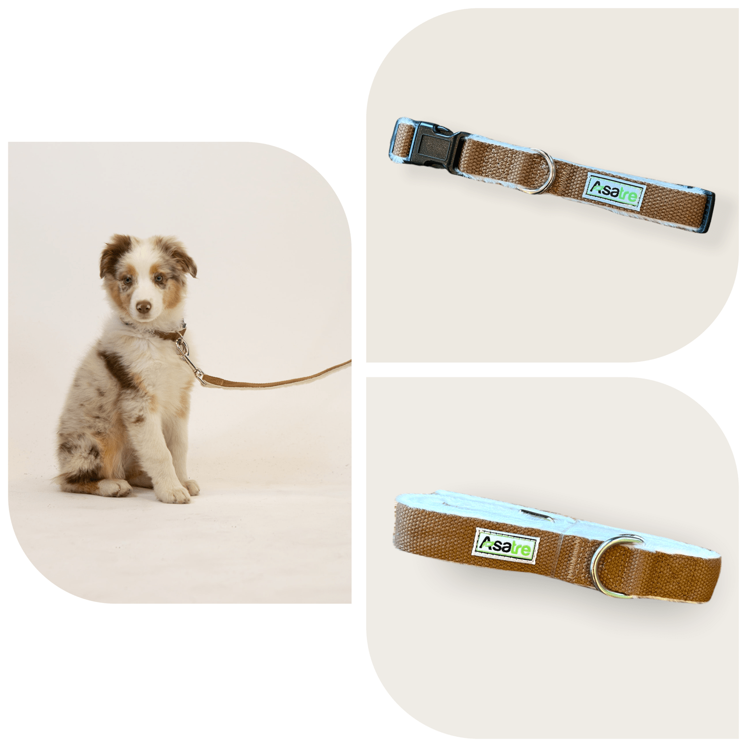 Chocolate brown hemp dog collar and leash set with fleece lining and adjustable fit