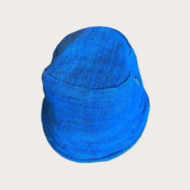 Bright blue hemp bucket hat made from sustainable hemp and organic cotton.