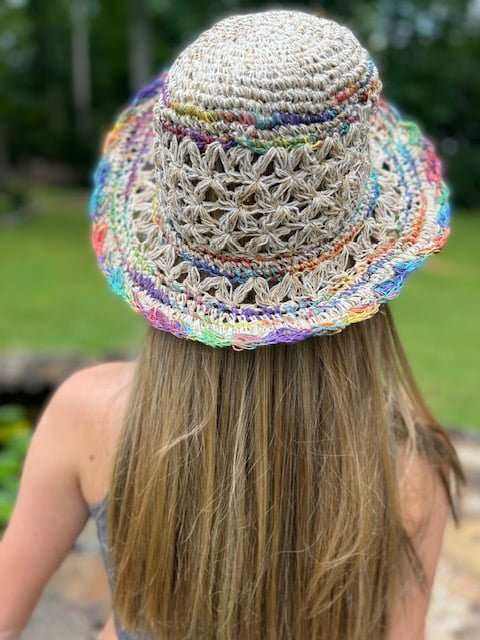 Hemp Crochet Sun Hat - Rainbow