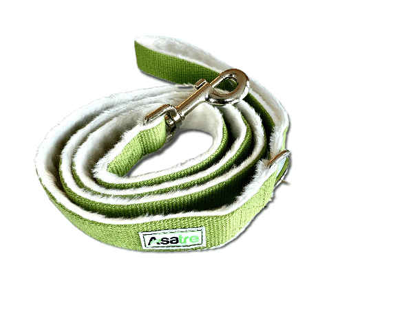 Green hemp pet leash with fleece lining and metal clip for dogs