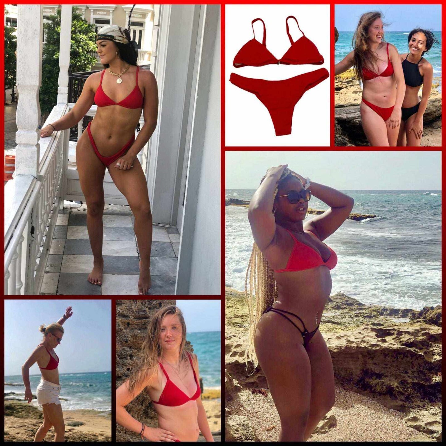 Thong Red Hemp Blend Bikini Bathing Suit