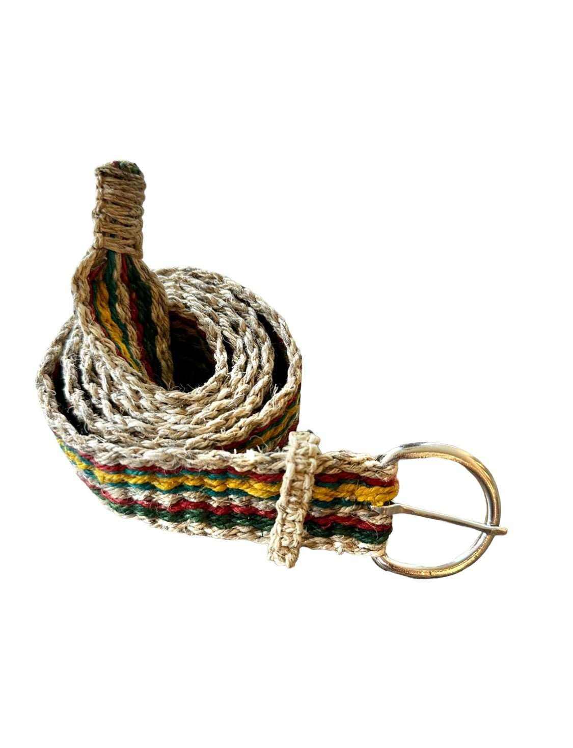 Hemp Belt - Multi Stripe Red, Yellow Green, Blue