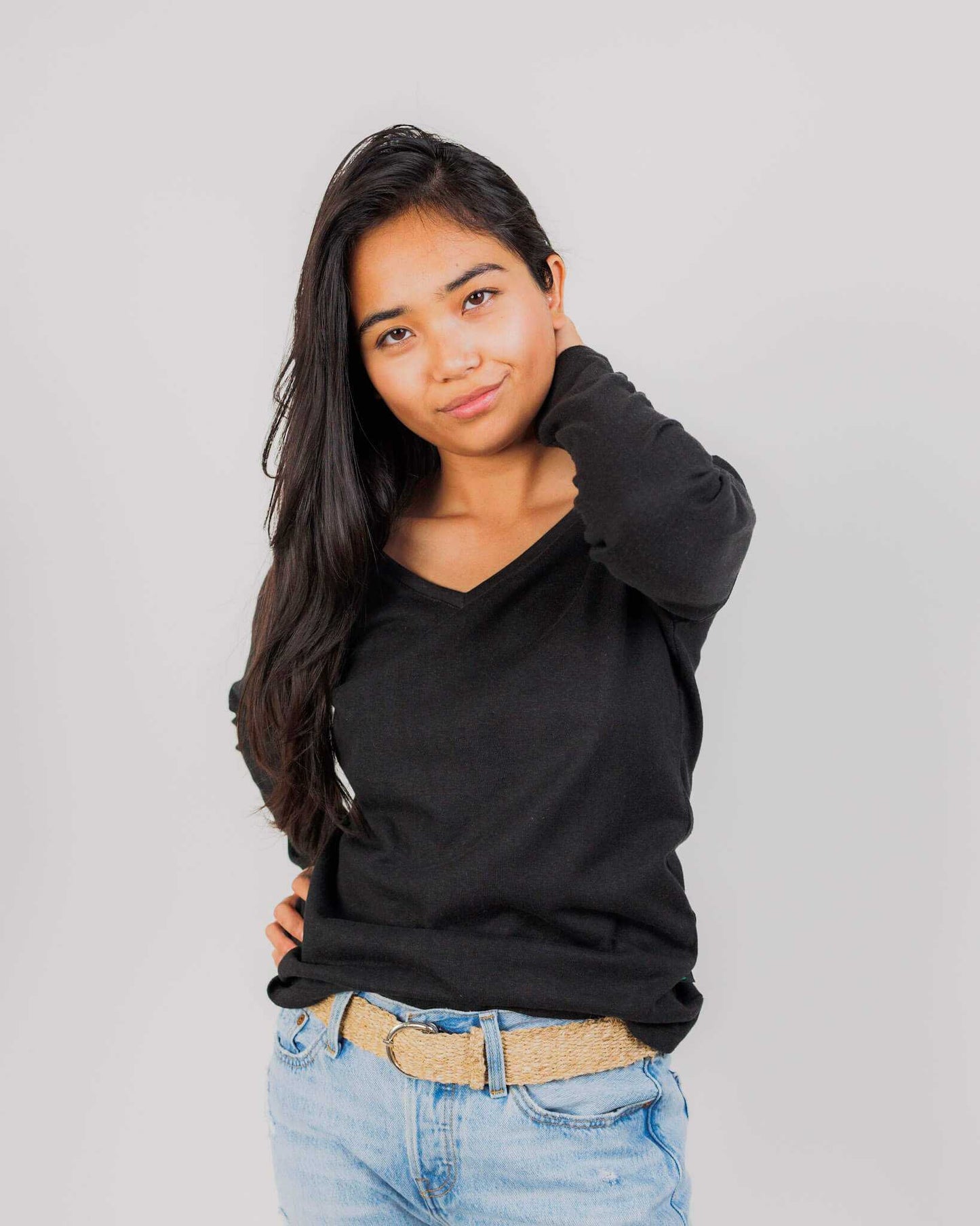 Hemp Shirt - Women's Long Sleeve V-neck Jersey Top|Asatre