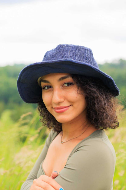 Wide Brim Sun Hat - Hemp Sun Hat in Black or Navy by Asatre