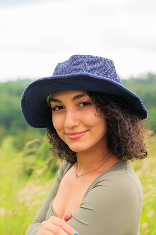 Wide Brim Sun Hat - Hemp Sun Hat in Black or Navy by Asatre