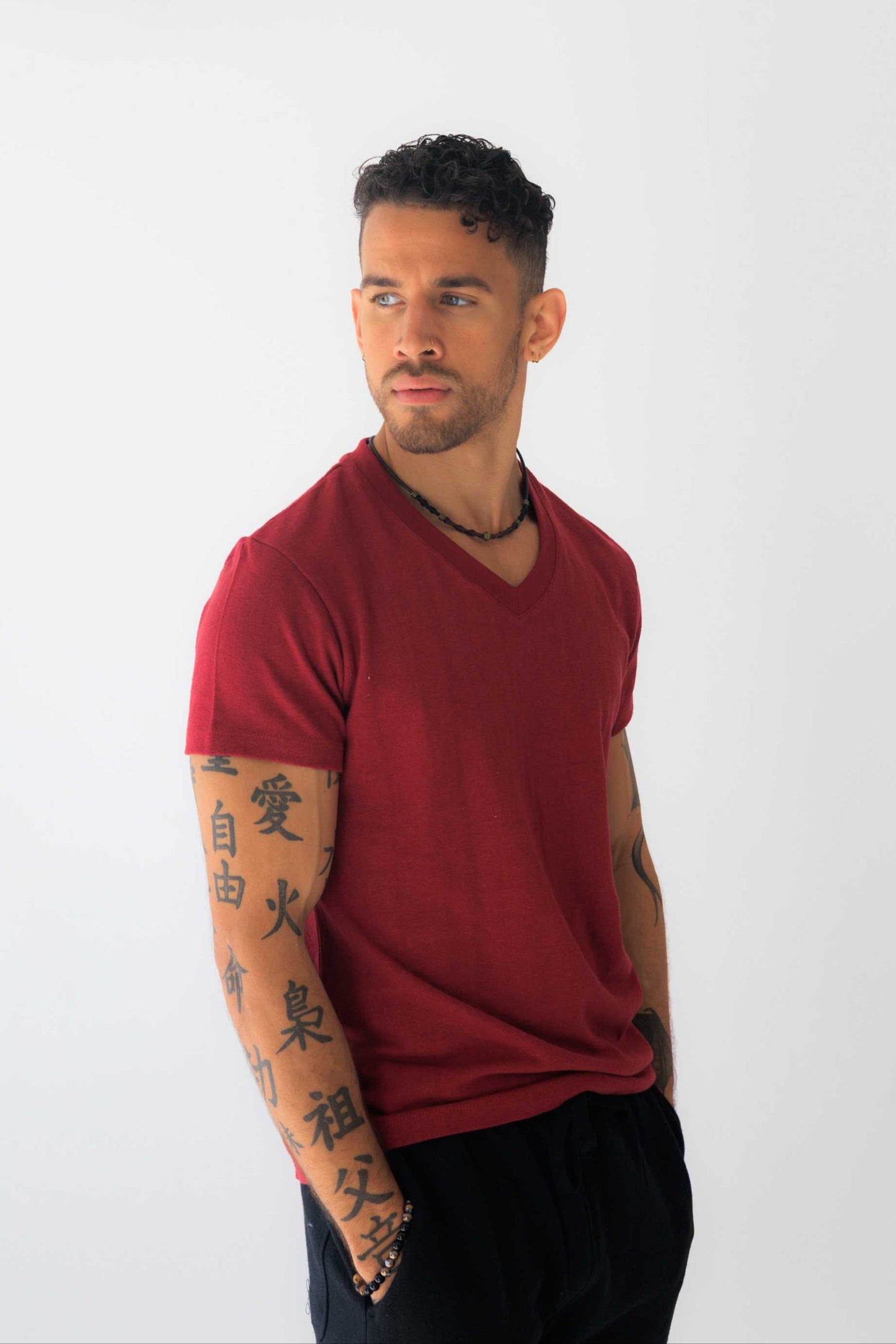 Hemp Shirt - Men's Hemp Short Sleeve Urban V-Neck Top