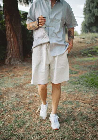 Men's hemp linen shorts made from organic cotton with elastic waistband and pockets