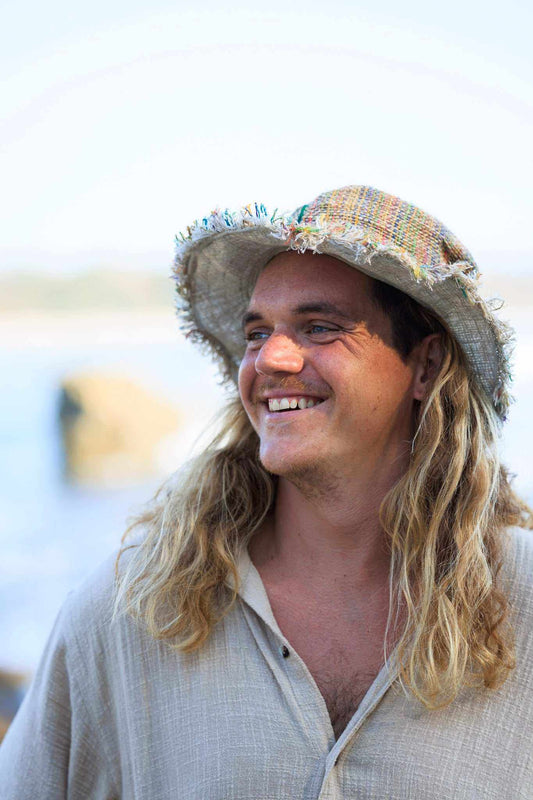Eco-friendly Ansley Stripe Hemp Hat by Asatre, providing sun protection and style.