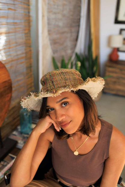 Hemp Sun Hat – Handmade Multicolor Stripe Natural Fiber Beach Accessory