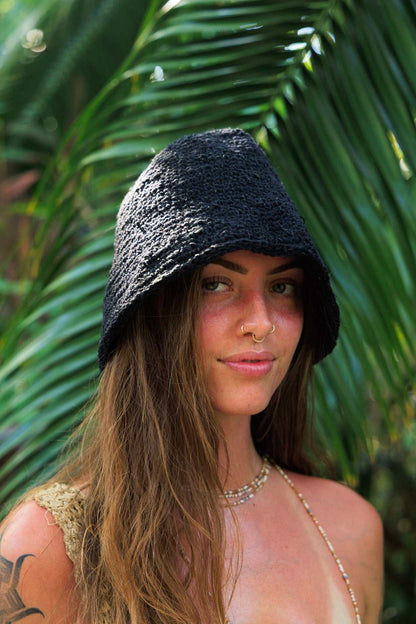 Eco-friendly festival crochet hat made from hemp with wide brim for sun protection and summer travel