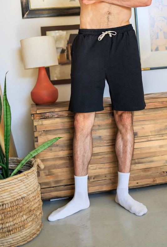 Men's eco-friendly hemp shorts with elastic waistband and pockets for gym and casual wear