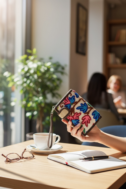 Hemp Bi-Fold Wallet with Floral Embroidery | Handmade Eco Wallet by Asatre