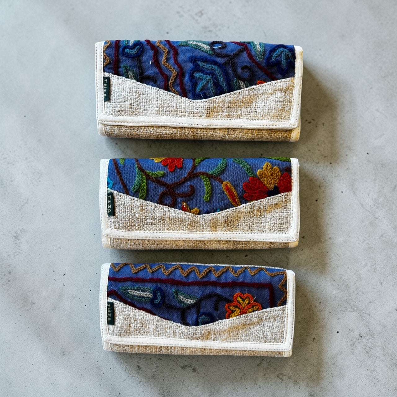 Hemp Wallet – Embroidered Floral Trifold Sustainable Vegan Handmade