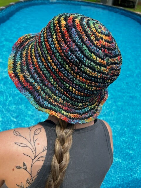 Hemp Crochet Sun Hat - Multi Stripe Dark or Light