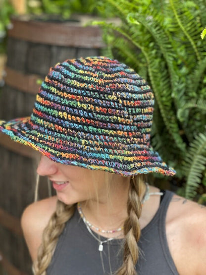 Hemp Crochet Sun Hat - Multi Stripe Dark or Light