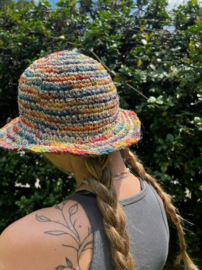 Hemp Crochet Sun Hat - Multi Stripe Dark or Light