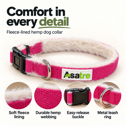 Adjustable Hemp Dog Collar with Soft Fleece Lining