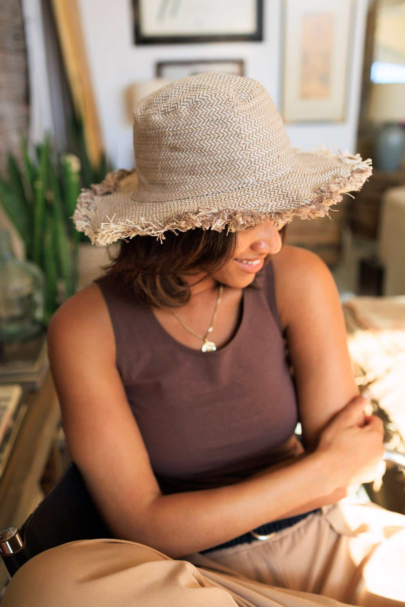 Linen Hat - Hemp Herringbone Sun Hat for Summer Travel & Beach