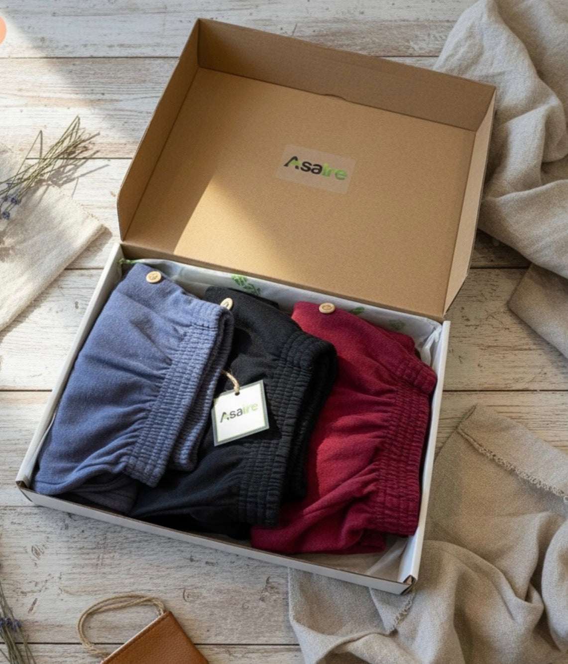 3-pack hemp boxer shorts with button fly in black, burgundy, navy, and white, antibacterial and eco-friendly men's underwear