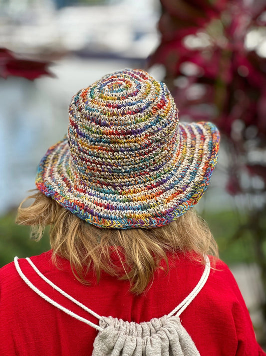 Hemp Crochet Sun Hat - Multi Stripe Dark or Light