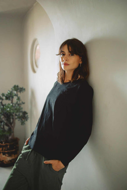 Women’s Hemp Jersey Long Sleeve Crewneck Top
