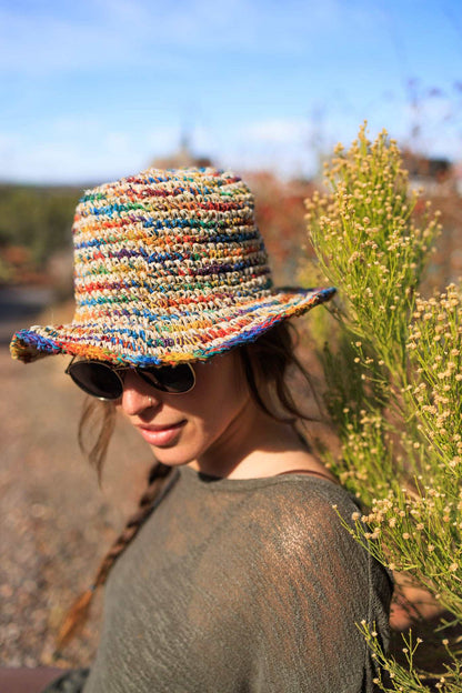 Hemp Crochet Bucket Hat – Striped Multi-Color