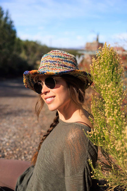 Hemp Crochet Bucket Hat – Striped Multi-Color