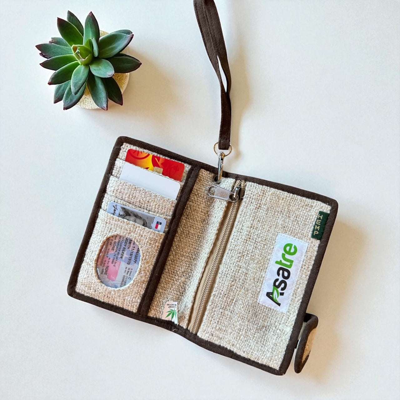 Women’s Hemp Natural Handmade Small Bi-Fold Wallet
